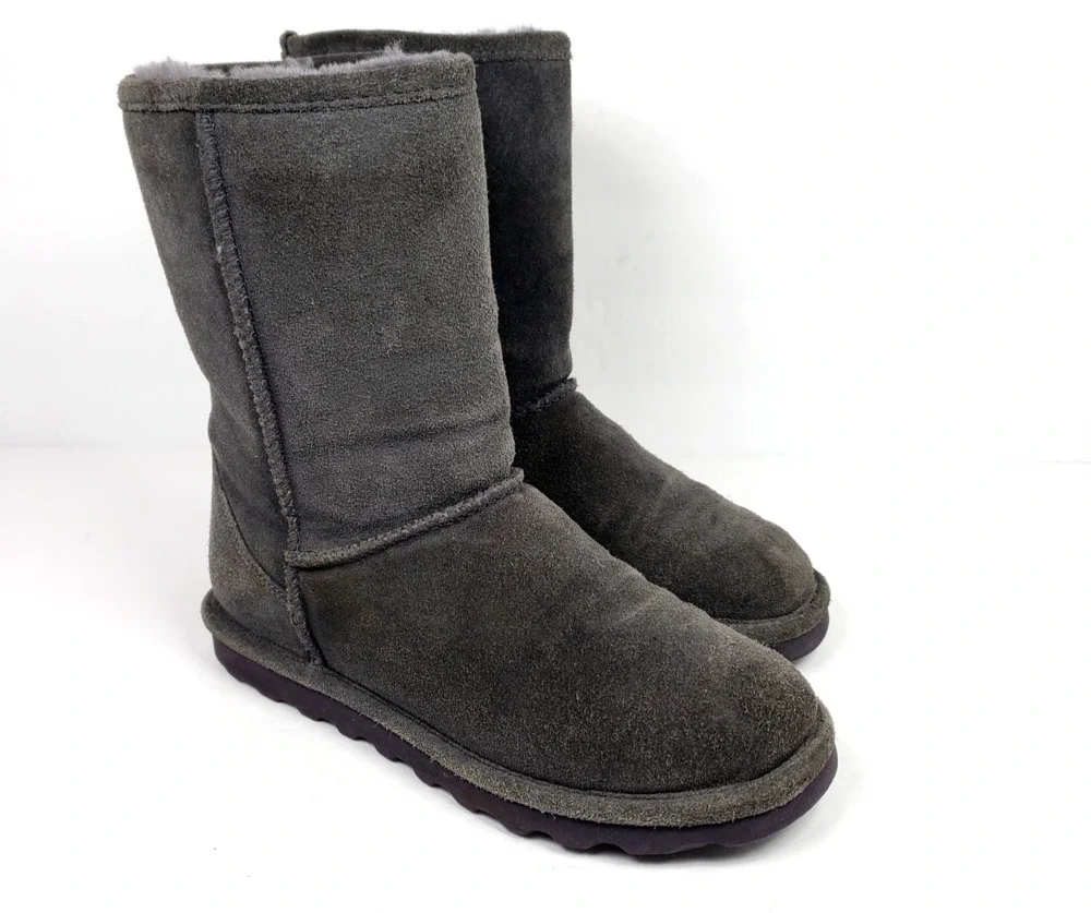 BearPaw Elle Short Womens Size 7 Gray Suede Sheepskin Warm Winter Boots 1962W